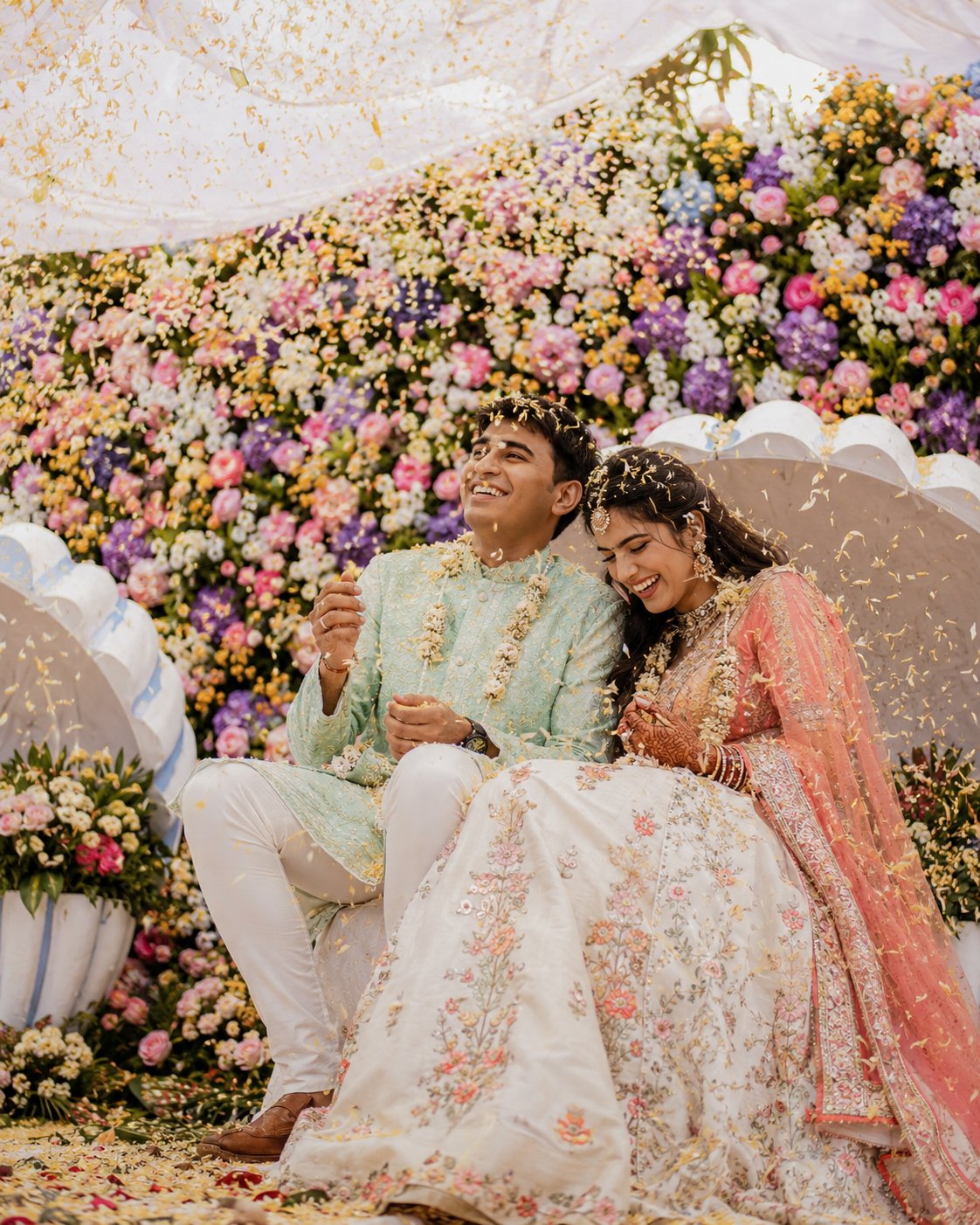 Bride and groom sharing an intimate wedding moment
