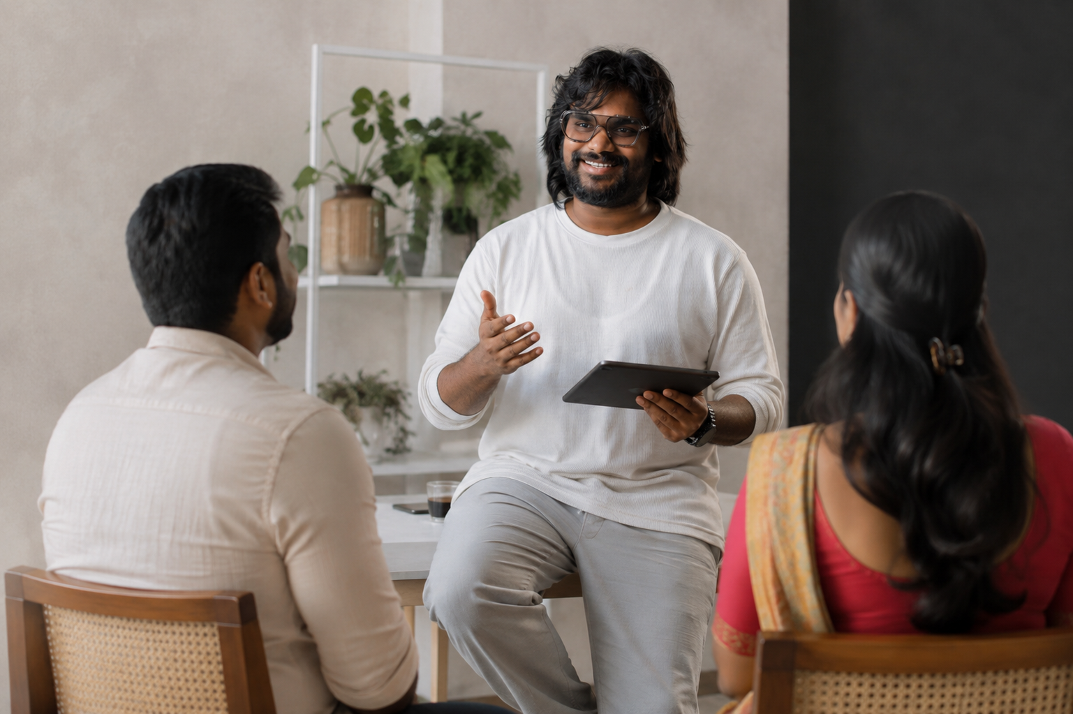 Adirala Studios team connecting with a wedding couple